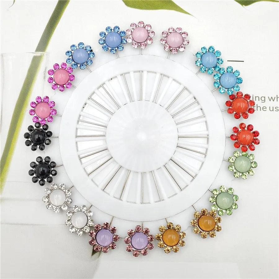 Multicolor Crystal Rhistones Flower Brooch Muslim Islamic Hijab