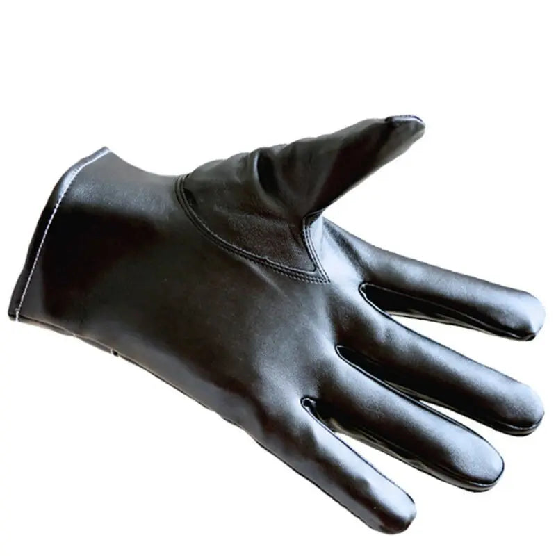 Gloves Men Winter Leather Black Gloves Button Warm