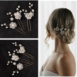 3pcs White Flower U Shaped Hairpin Pearl Elegant