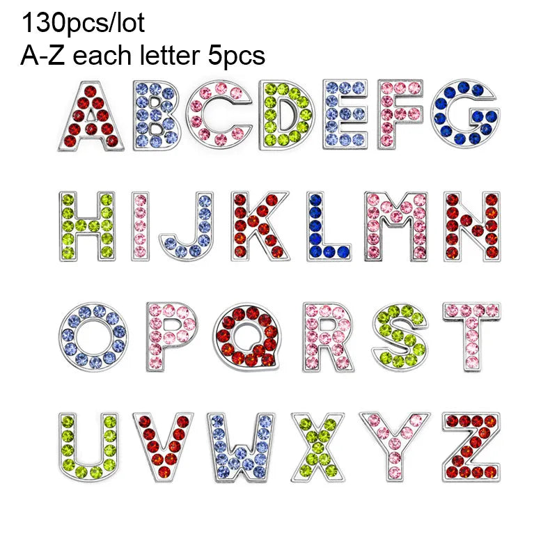 Wholesale 130pcslot 8mm AZ Rhinestone Sliders Letters Slide