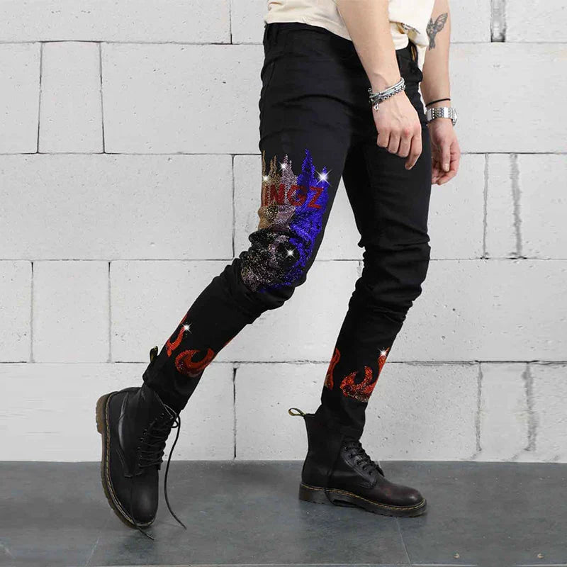 New Man Stretchy Jeans Black Skinny Hot Drill