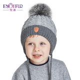 ENJOYFUR Warm Winter Baby Knitted Hats Real Fur