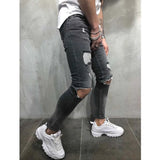 Men Jeans Streetwear Knee Ripped Skinny Hip Hop