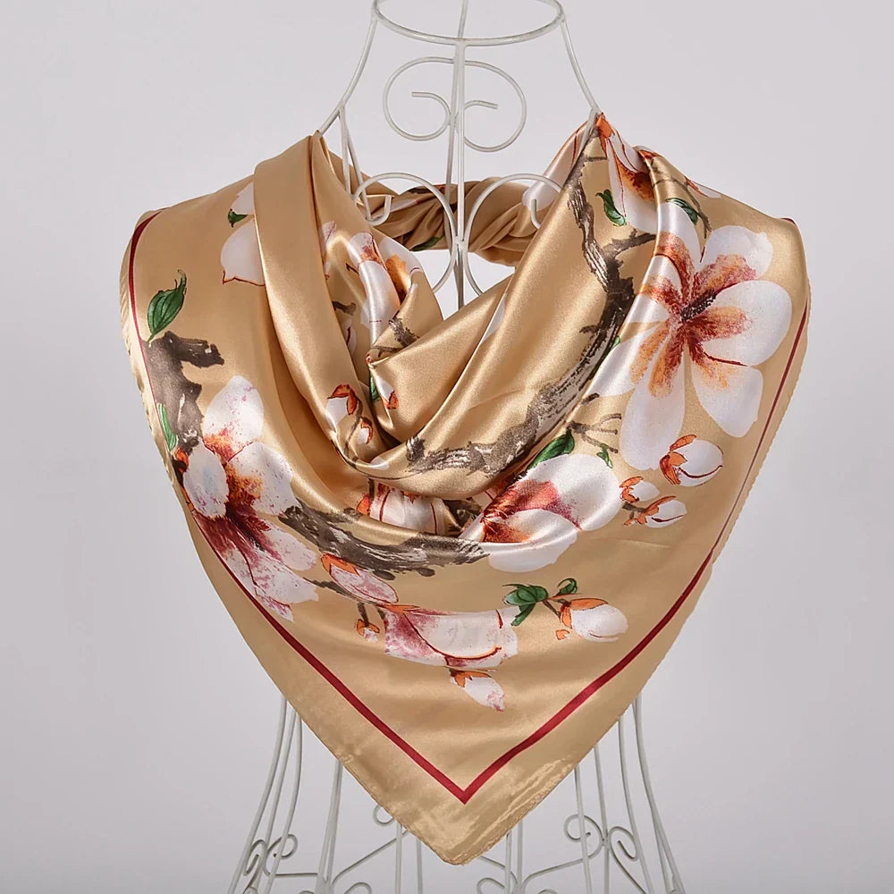 Spring And Autumn Female Satin Scarf,Big Square Scarves