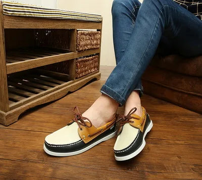 Men's Casual Genuine Leather Docksides Deck Lace Up Moccain Boat Shoes Loafers For Men Driving Fashion Women Shoes Wine Red