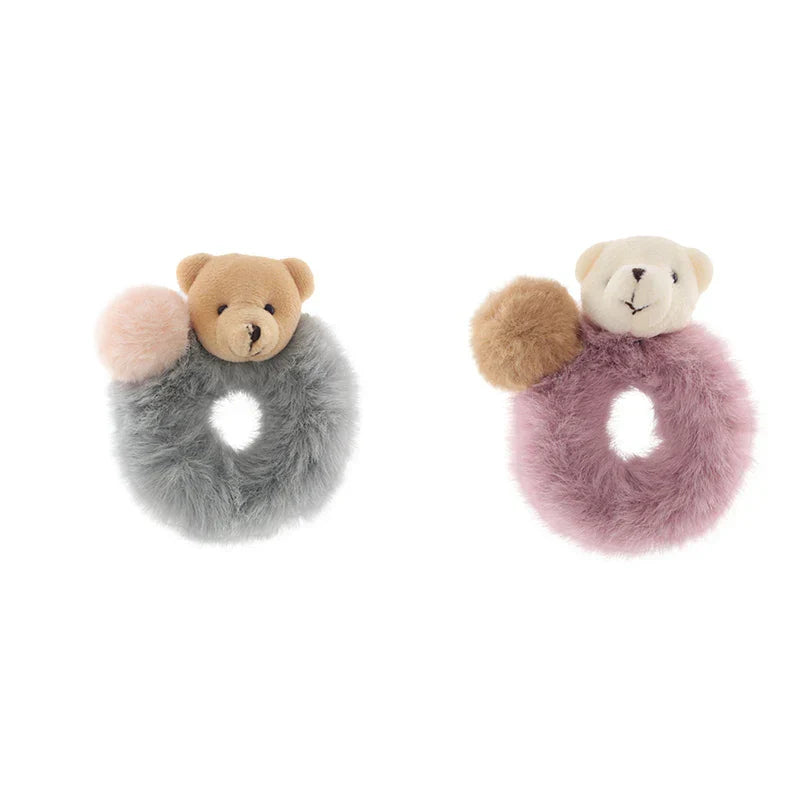 2pcs Plush Animal Scrunchie Set Elastic Hair tie