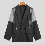 Men Blazer Mesh Patchwork See Through Streetwear Double