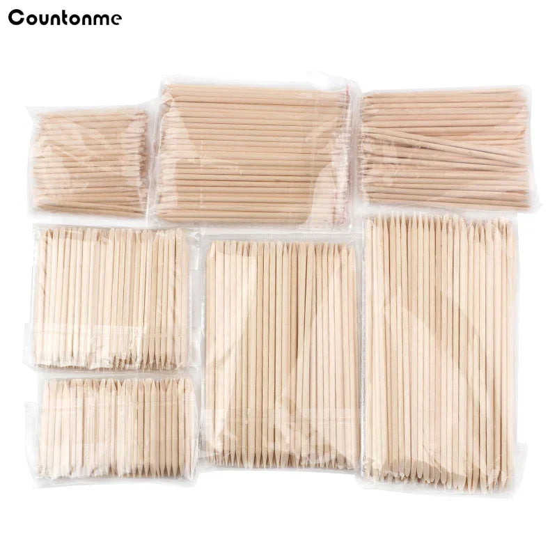 500Pcs/Pack Wooden Cuticle Pusher Remover Orange Stick Sticker