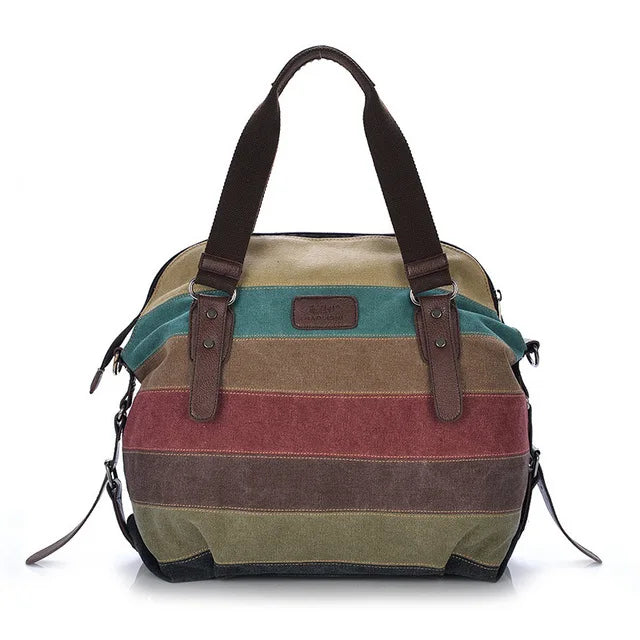 Yogodlns Canvas Totes Striped Womens Handbag New Patchwork