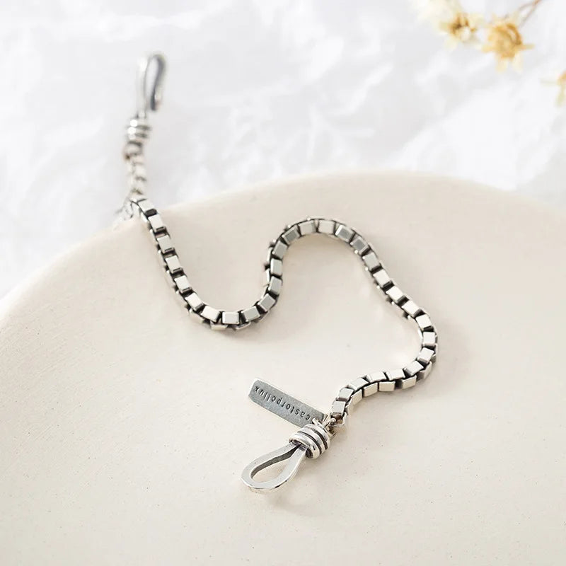 ANENJERY Silver Color Double Hook Box Chain Bracelet