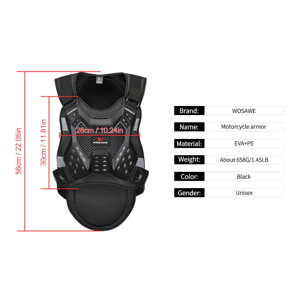 WOSAWE Motocross Chest Back Armor Protection Moto Body Gear Adult Racing Armor Back Protector Motorcycle Protective Gear