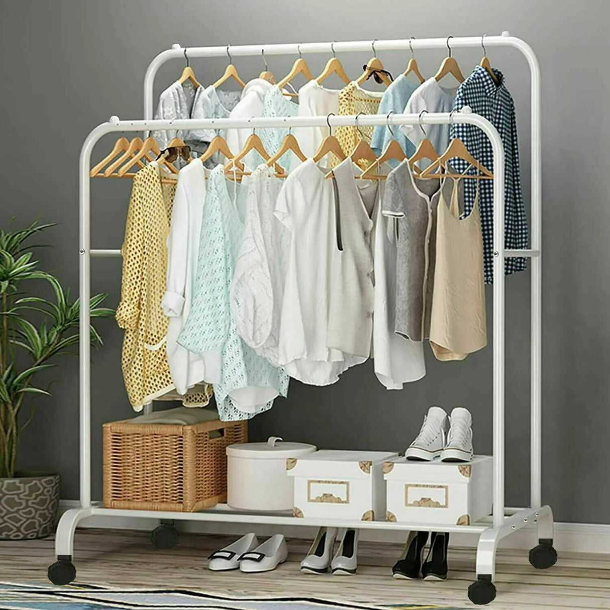 Heavy Duty Clothes Rack Garment Rail Rolling Stand