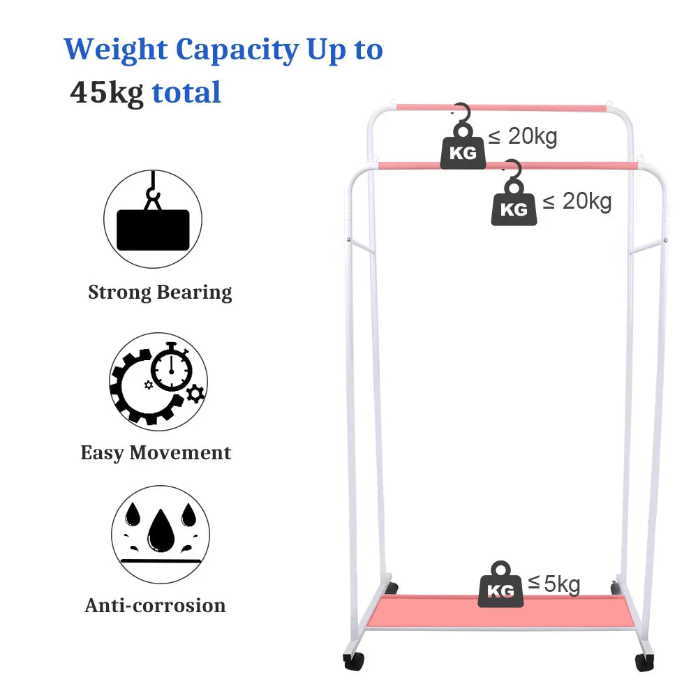 Heavy Duty Clothes Rack Garment Rail Rolling Stand