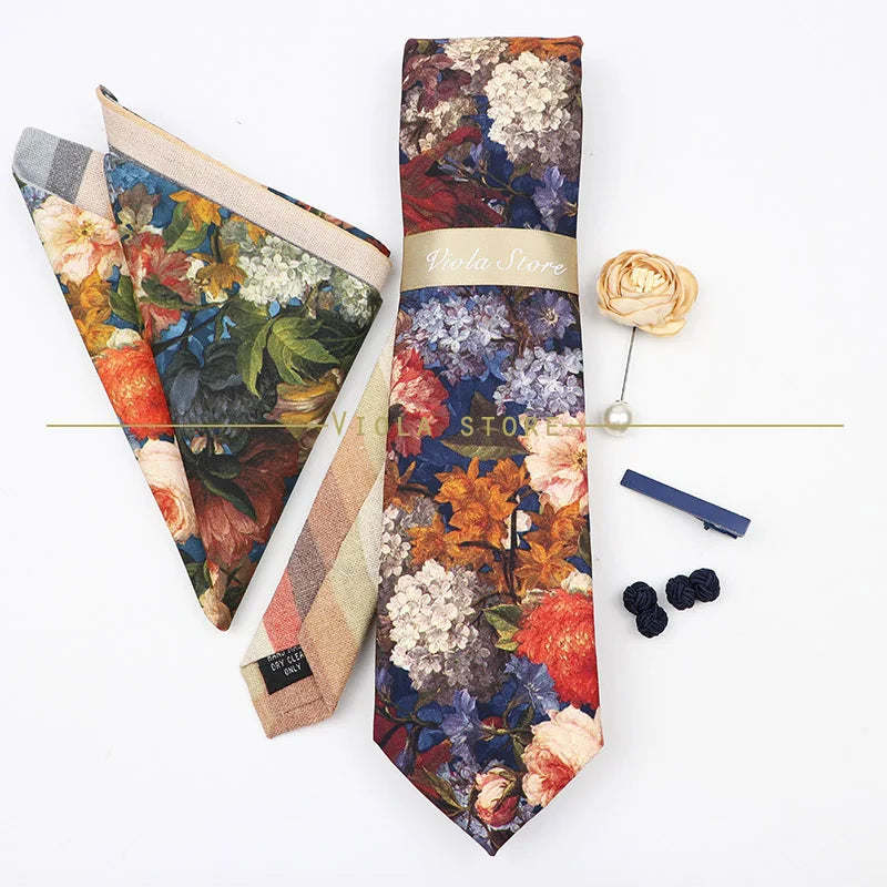 5 PCS Luxury Cotton Patchwork 7cm Tie Set