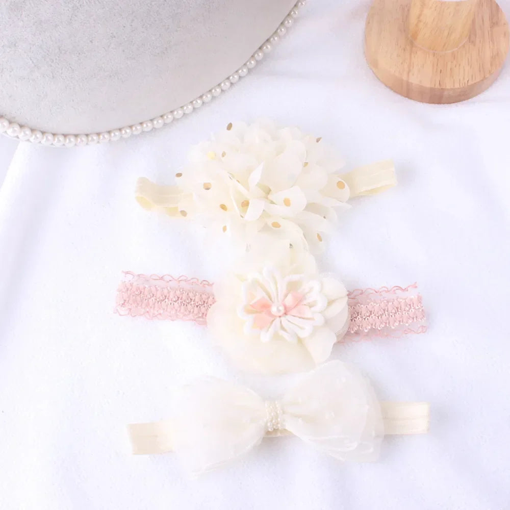 3pcs/lot Newborn Headwear Baby Girl Flower Headbands Lace