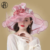 FS Flower Fascinator Women Kentucky Derby Wide Brim