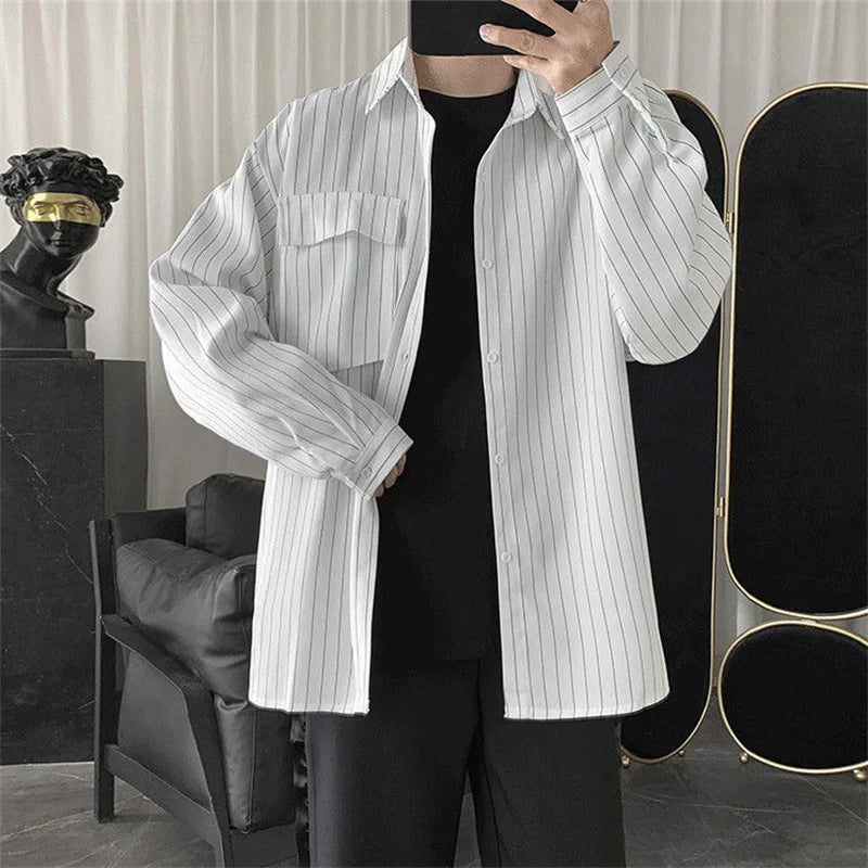 Striped Shirt Jacket Men Women Hong Kong Style