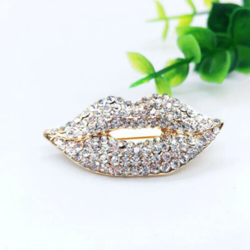 New 2024 Red Color Rhinestone Lips Brooches For