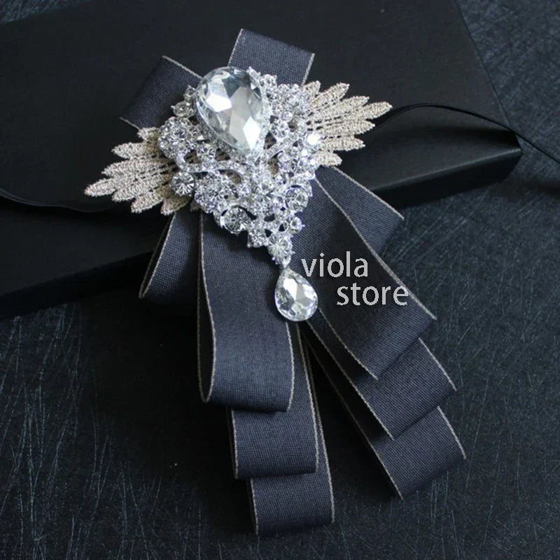 Elegant Gorgeous Diamond Ribbon Bowtie Men Wedding Suit