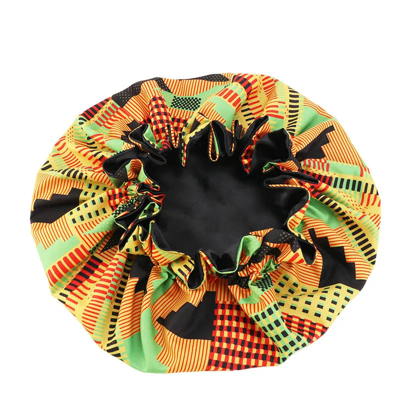 Women's Satin African Pattern Sleeping Hat Elastic Band