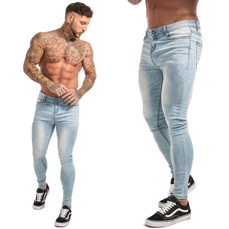 GINGTTO Jeans Men Elastic Waist Skinny Jeans Men