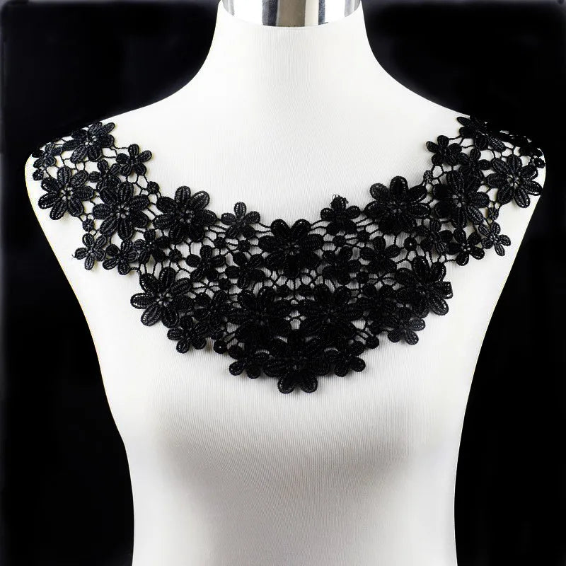 1 Pc Black Flower Neckline Collar Lace Applique