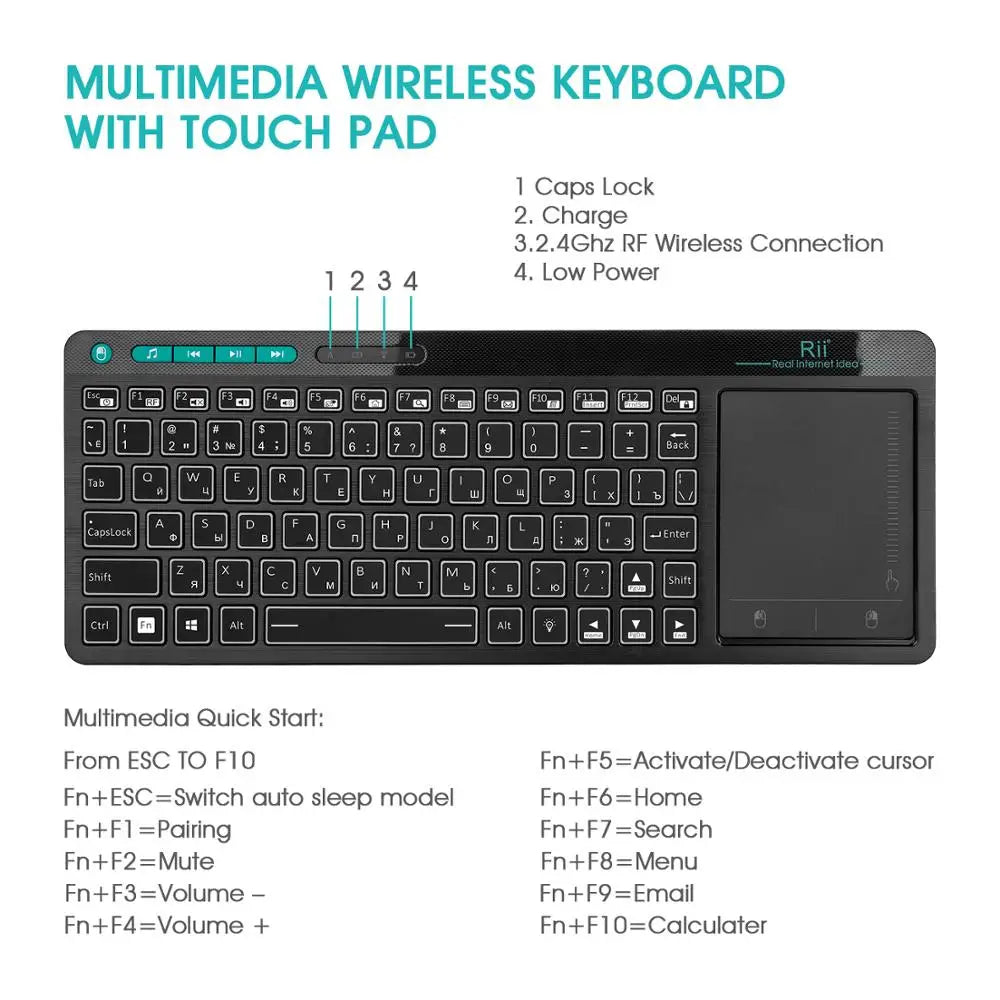 Rii K18Plus/K18S 2.4G Wireless Keyboard with Touchpad Mouse
