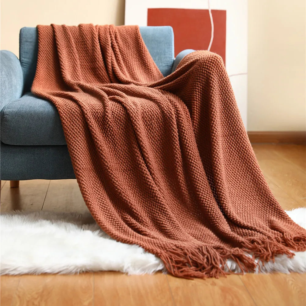 Textile City Corn Grain Waffle Embossed Knitted Blanket