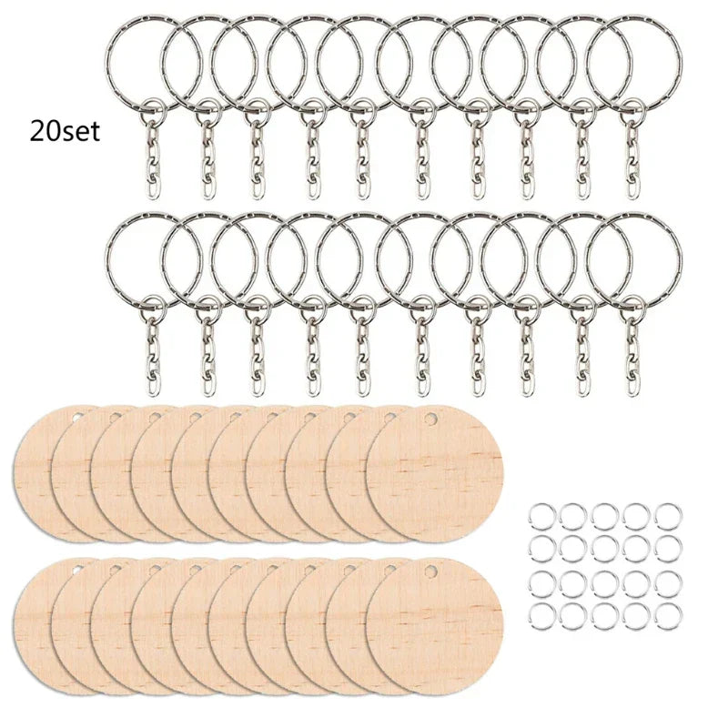 Wood Charms Key Chain Keyrings Blank For DIY