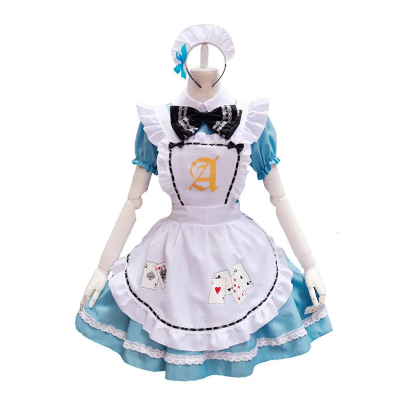 Blue Alice Playing Cards Lolita Maid Dress Costumes