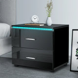Modern Luxury LED Light Nightstand w/2 Drawers Organizer