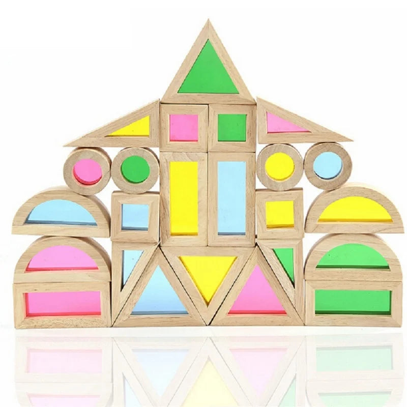 Kid Montessori Wooden Toy Rainbow Stacking Acrylic Block