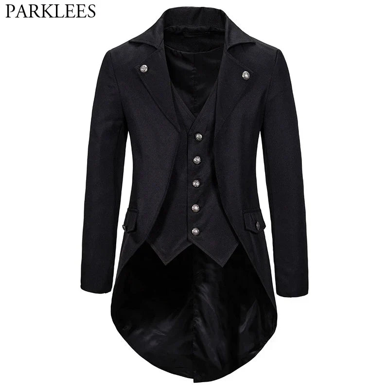 Gothic Victorian Tailcoat Jacket Men Steampunk Medieval Cosplay