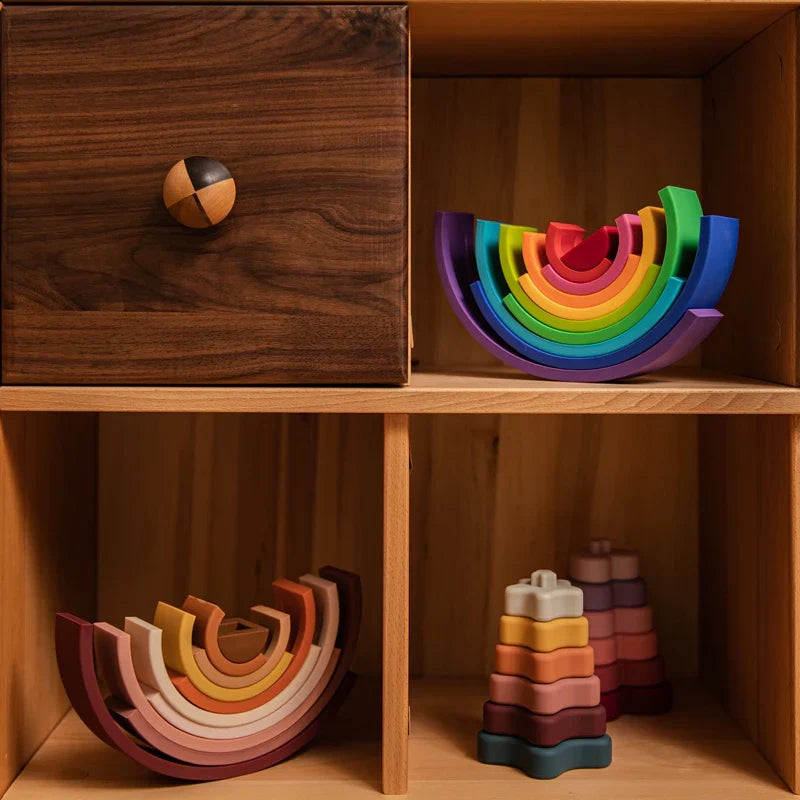 Montessori 3D Puzzle Toys Silicone Stacking Rainbow Toy