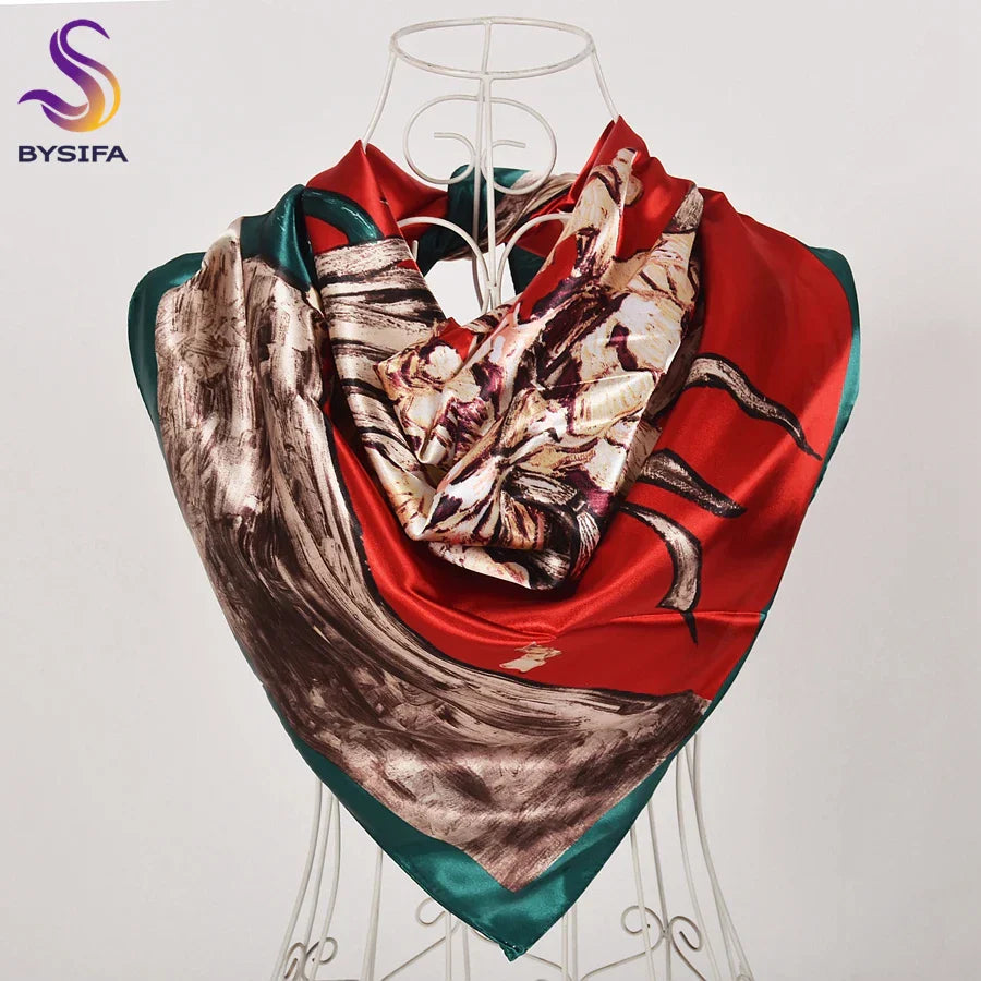 Spring And Autumn Female Satin Scarf,Big Square Scarves