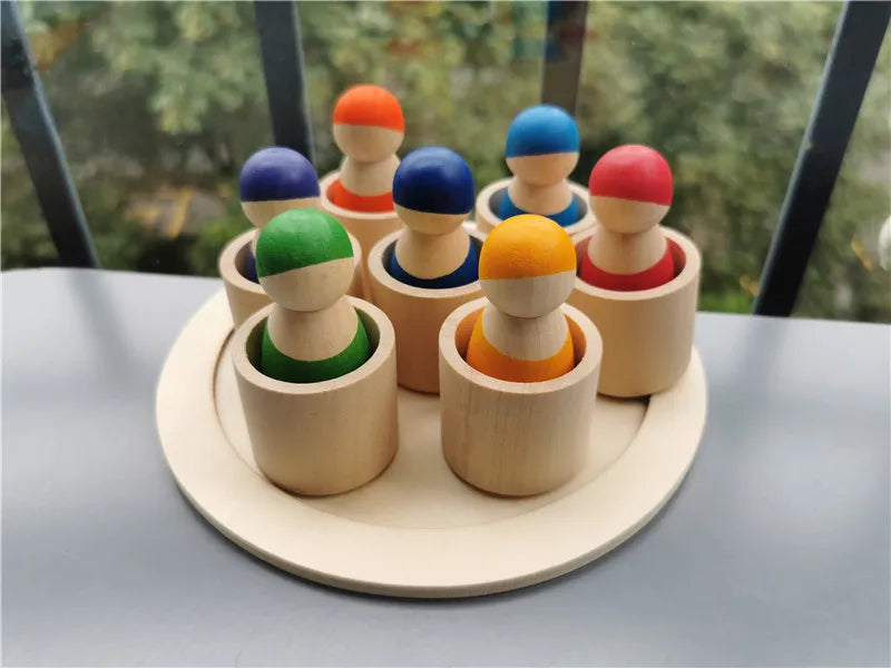 Montessori Wooden Toys Elemental Rainbow Stacking Blocks /Unpaint