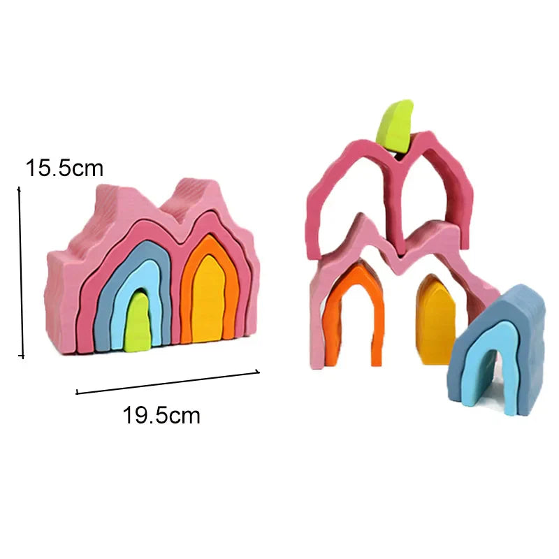 Wooden Rainbow Block Wood Stacking Toys Grimms Rainbow
