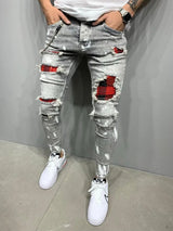 Men's Ripped Pencil Pants Men Skinny Denim Biker