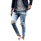 Men Jeans Streetwear Knee Ripped Skinny Hip Hop