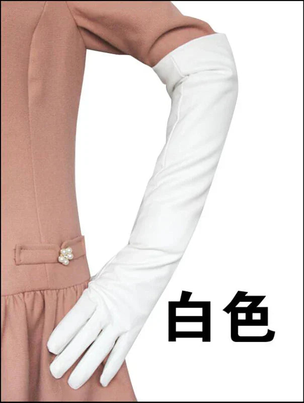 Hair women's long touch screen leather gloves 50cm