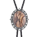 Hollow pattern emerald bolo tie leather cord necklace