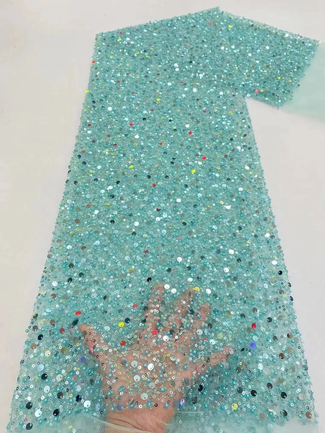 Heavy silver Sequins Lace Fabric With Bead Sequins