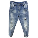 Ripped Jeans Men Light Blue Stretch Harem Pants