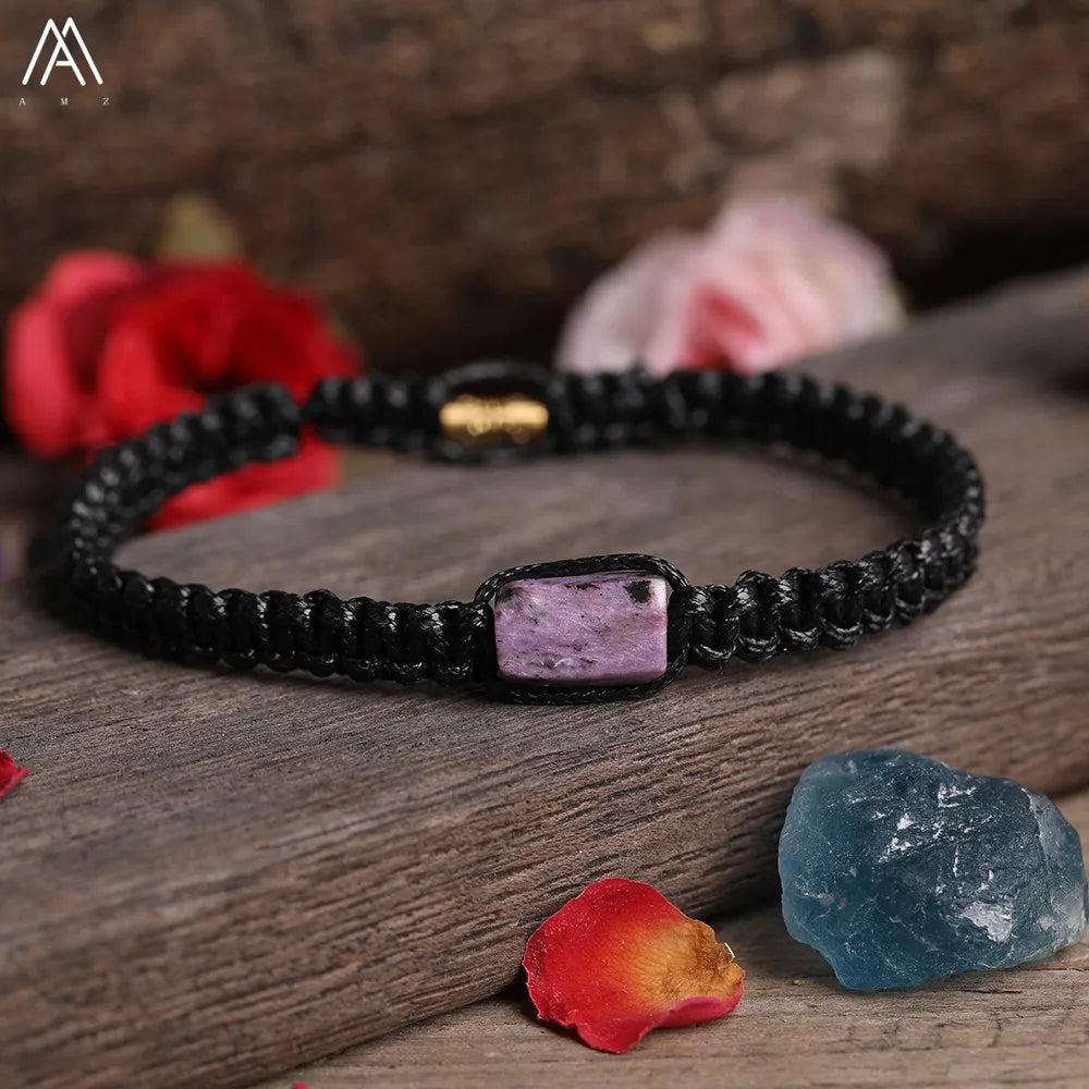 Natural Black Tourmaline Single Beads Woven Adjustable Bracelet