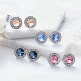 Silver Color Round Stud Earrings Real Crystals from