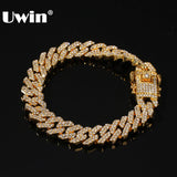 UWIN 12mm Bling S-Link Miami Cuban Bracelets Gold