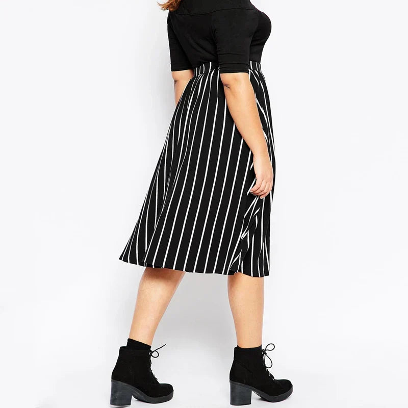 Plus Size High Elastic Waist Casual Striped Skirt