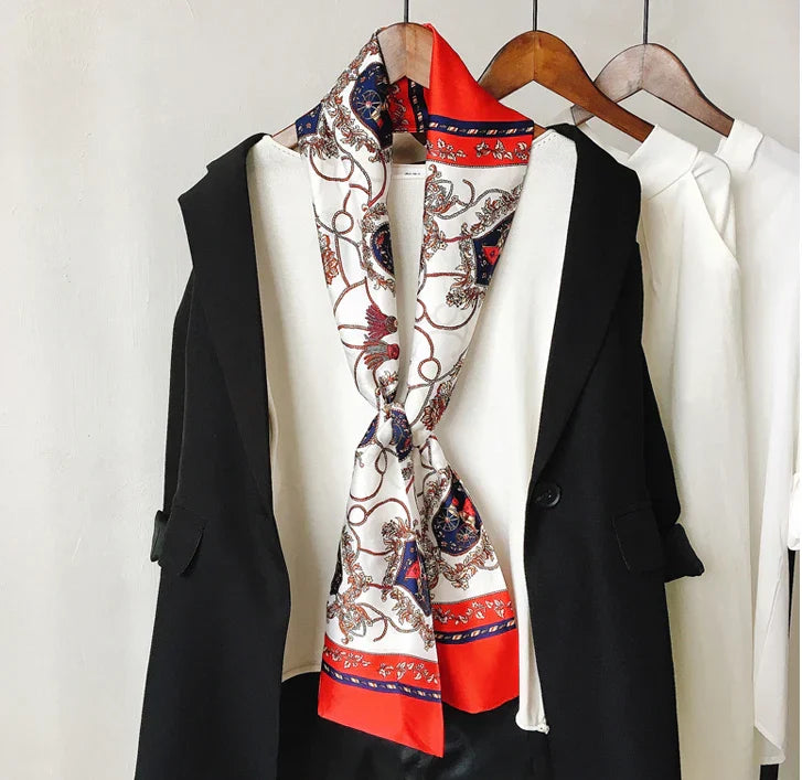 Choice Long Small Women Silk Scarf Tie Decorated