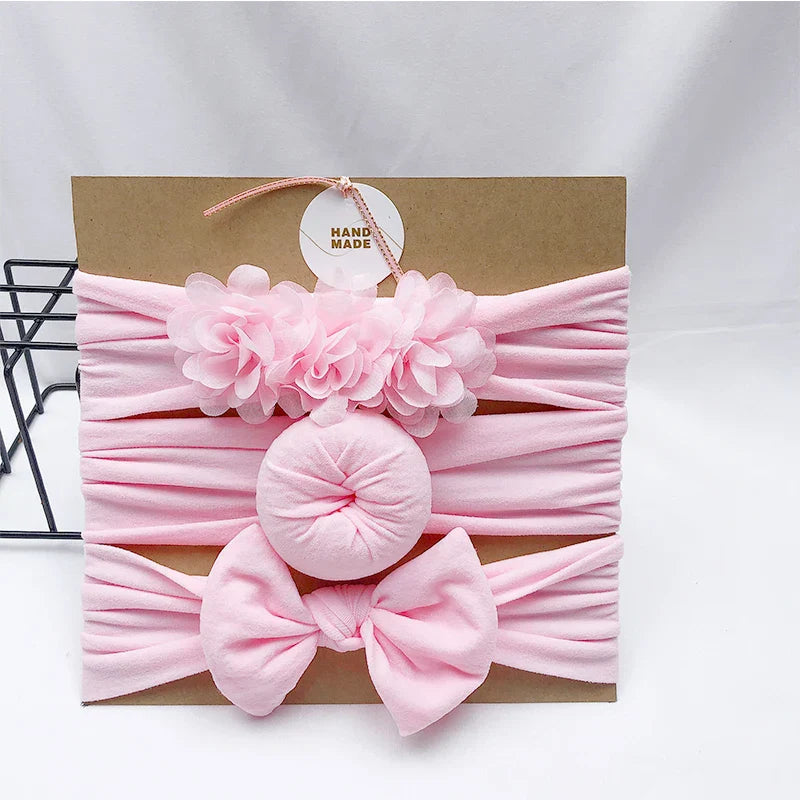 3Pcs/Lot Solid Color Round Ball headband Handmade Baby