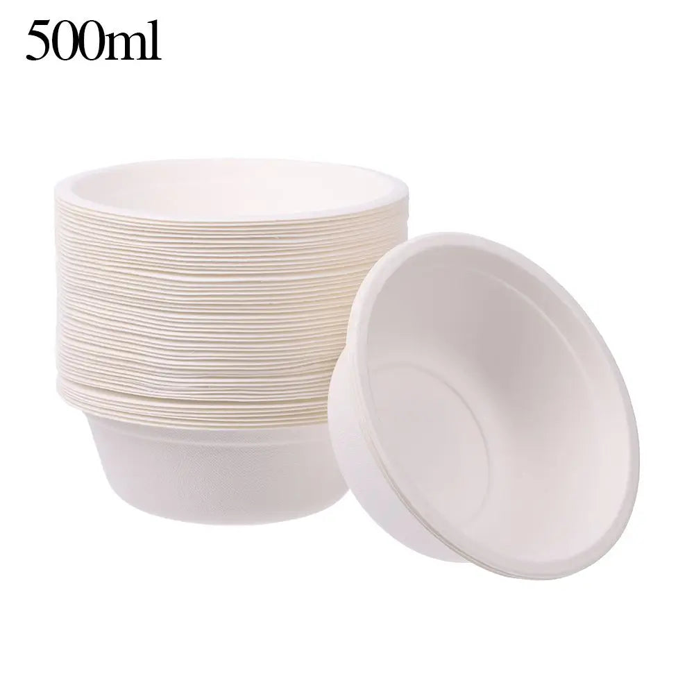 50PCS/Pack 220/350/500ml Disposable Dinnerware ECO-Friendly White Paper Bowl